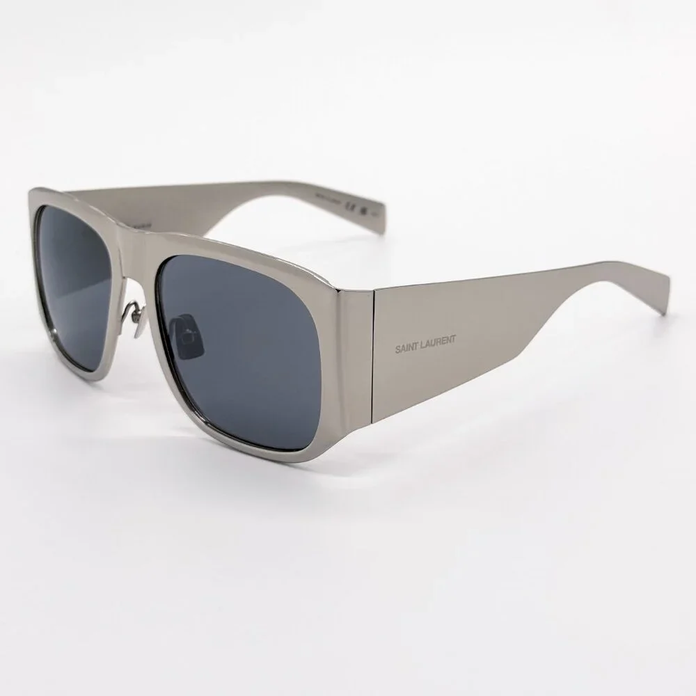 NEW SAINT LAURENT SL636 002 SUNGLASSES MEN SILVER SQUARE SL 636 002 SUNGLASSES